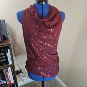 Grace Karin Large Red Sequin Halter Top Scoop Neck Tank